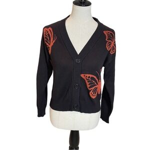 Nikka K XS Black Orange Butterfly Button Cardigan Sweater